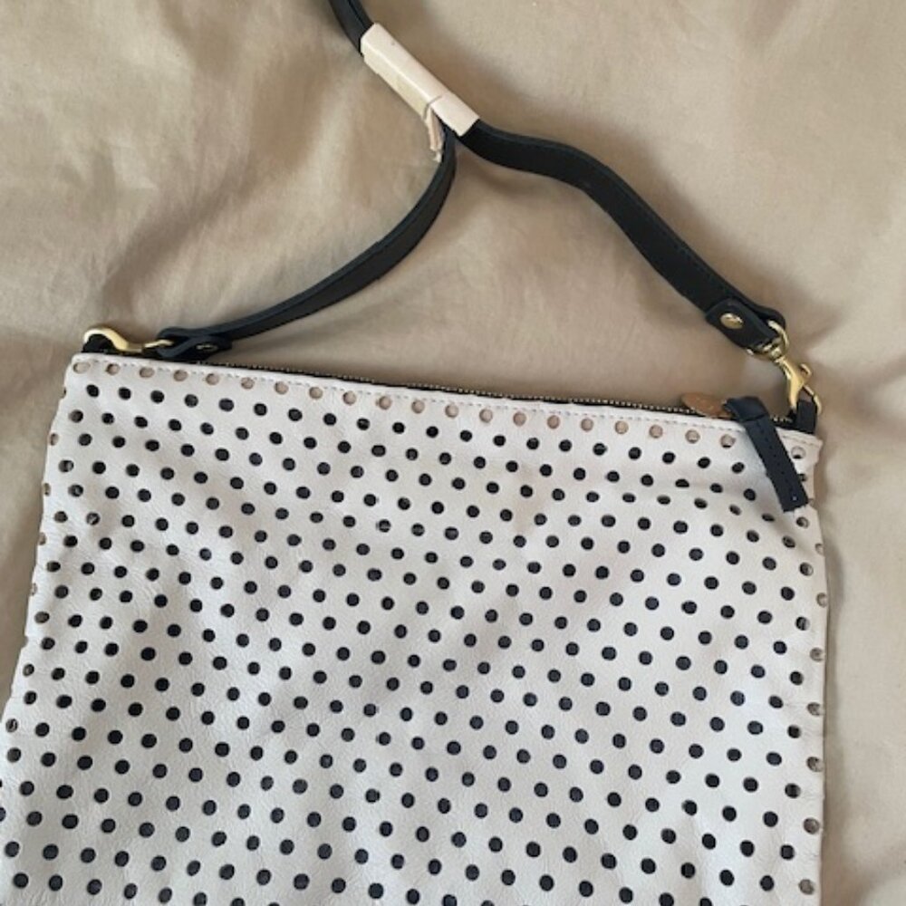 BNWT Clare V. Flat Clutch w/strap - White Punch Hole Per